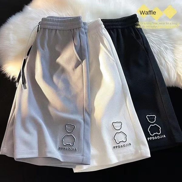 Shorts Masculino 2023 Bear Five-Six-Point Loose American Ins Wide Leg Summer Fashion Brand Waffle Casual Sports Basketball Pants