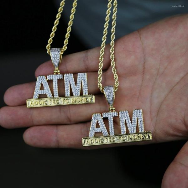 Gargantilha caixa eletrônico viciado em dinheiro colar com pingente em dois tons ouro micropave CZ hip hop joias masculinas