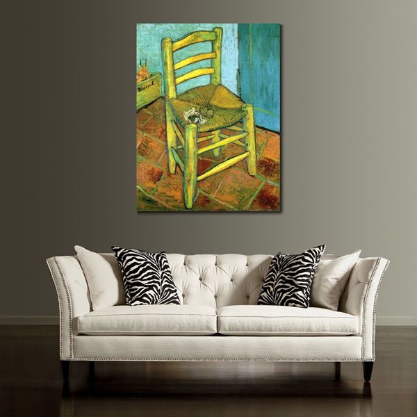 Arte em tela texturizada pintada à mão Van Goghs Chair 1889 Pintura de Vincent Van Gogh Natureza morta Decoração de sala de jantar