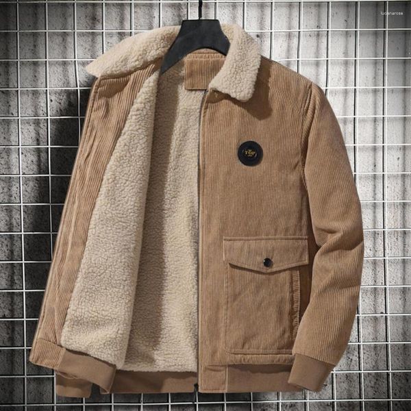 Jaquetas masculinas 2023 jaqueta de veludo cotelê forro de pelúcia engrossar inverno para lã casaco de manga comprida homem casual cargo outwear