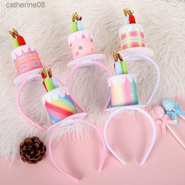 Abito da festa Fascia per capelli Europa e America Copricapo per bambini per adulti Puntelli per foto Candela di compleanno Torta per capelli Fascia per capelli Cappello per festa di compleanno L230621