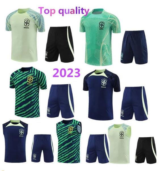 2023 Brasiliens VINI JR. Fußballtrikot Brasilien Kurzarm-Trainingsanzug-Trainingsanzug 22 23 Brasilien-Nationalmannschaft G.JESUS P.COUTINHO Fußball-Uniform-Sweatshirt-Sets