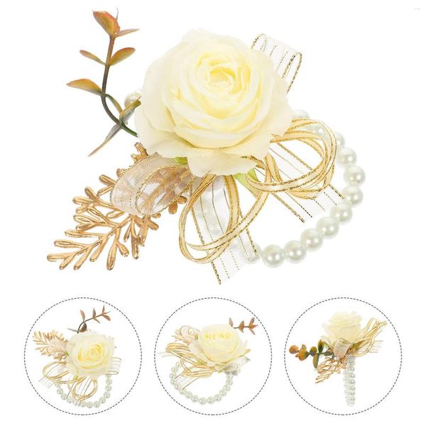 Fiori decorativi Forniture per matrimoni Prom Decor Flower Wristband Bridal Hand Corsage Silk Cloth Bracciale finto Sposo Accessorio per damigella d'onore