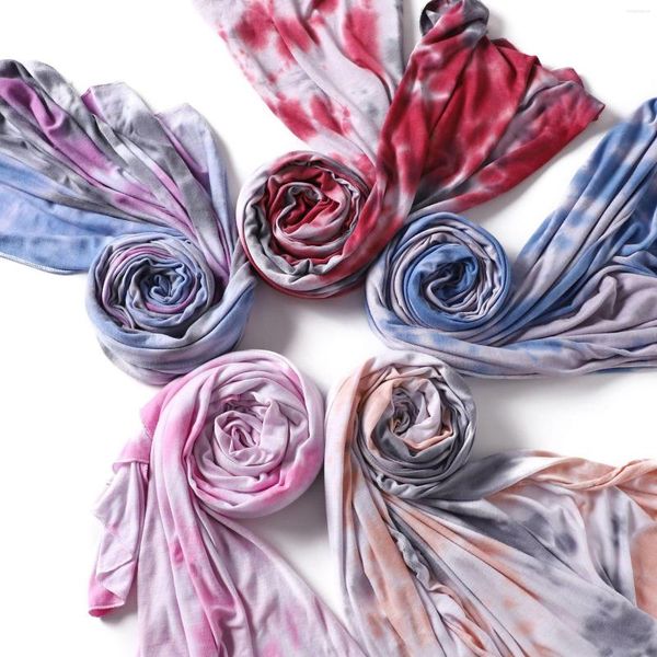 Roupas étnicas Fashion Tie-dye Jersey HIJAB Stretchable Turban Shawl For Black Women Maxi Cachecol IslâmicoMuslim Headwraps 175X55CM