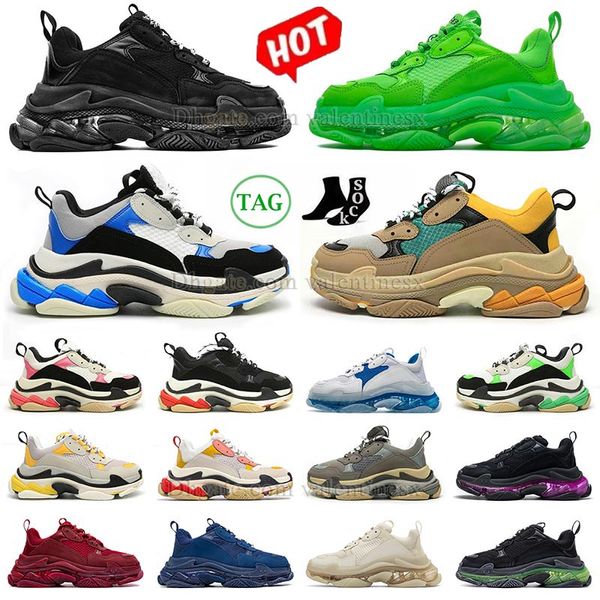 2023 Balencaigas Triple S Sneaker Homens Mulheres Designer Sapatos Plataforma Sapatilhas Clear Sole Preto Branco Cinza Vermelho Rosa Azul Royal Neon Verde Treinadores Balenciaca