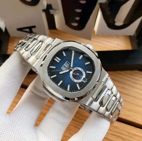 Designer-Herrenuhren 5711 Sportuhr für Herren, hochwertige automatische mechanische Uhren, 41 mm, silbernes Gehäuse, blaues Zifferblatt, Edelstahl, Saphirglas, Luxusband, Herrenuhren DHGATE