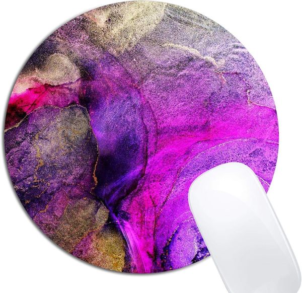 Purple Marble Mouse Pad Кругная не скользящая резиновая муниковая ноутбук офисный компьютер декор Симпатичный настольный аксессуары для мыши