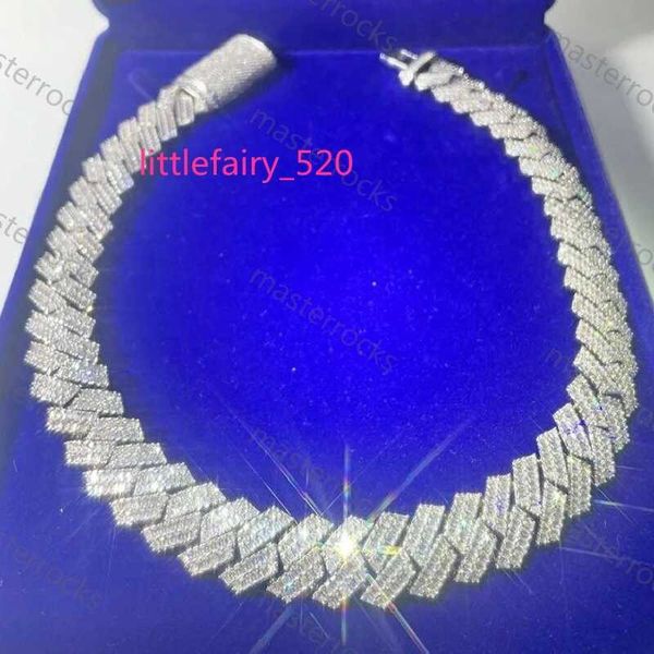 Colares de pingente Fantasia Iced Out Emerald Cut 20 mm Moissanite Sterling Sier Cuban Link Chain