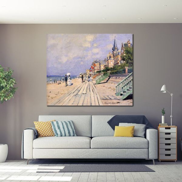 The Boardwalk at Trouville Hand Painted Claude Monet Canvas Art Impressionist Landscape Painting for Modern Home Decor