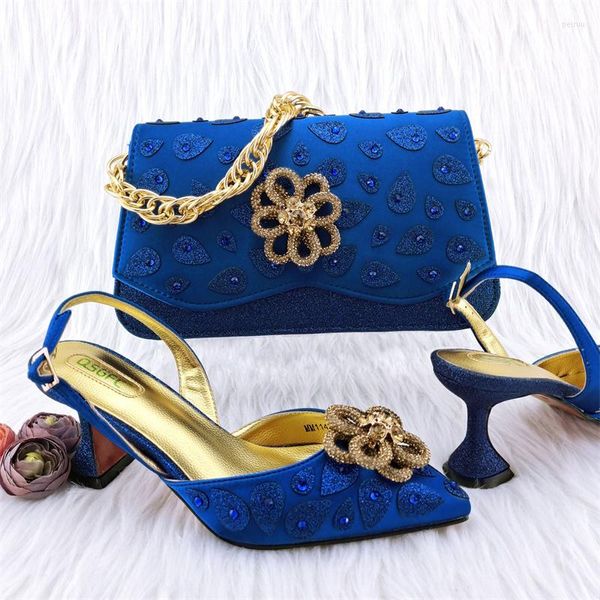 Sapatos sociais azul royal bolsa feminina madura com costura e salto alto combinando com cores da Nigéria Conjuntos de festas femininas