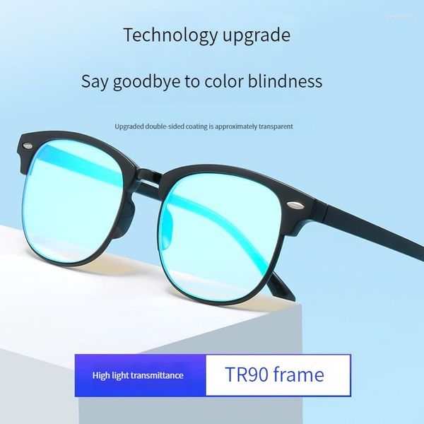 Óculos de sol profissionais daltônicos masculinos lentes retro meia armação vermelho verde cegueira dupla face testes de revestimento grátis