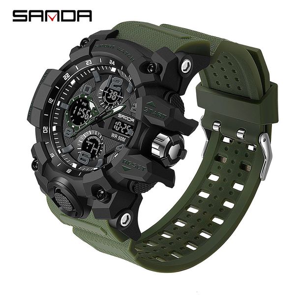 Relógios de pulso SANDA Sports Military Men's Watches à prova d'água Dual Display Relógio de pulso de quartzo para relógio masculino Cronômetro Relogios Masculino 230713