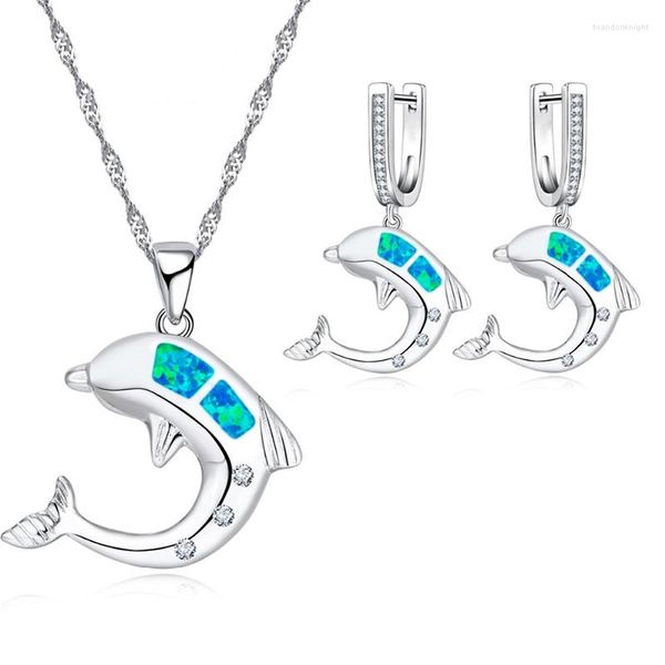 Halskette Ohrringe Set Carofeez 2023 Mode Damen Schmuck Statement Verlobung Hochzeit Mädchen Geschenk Niedlicher Delphin Imitation Opal Und