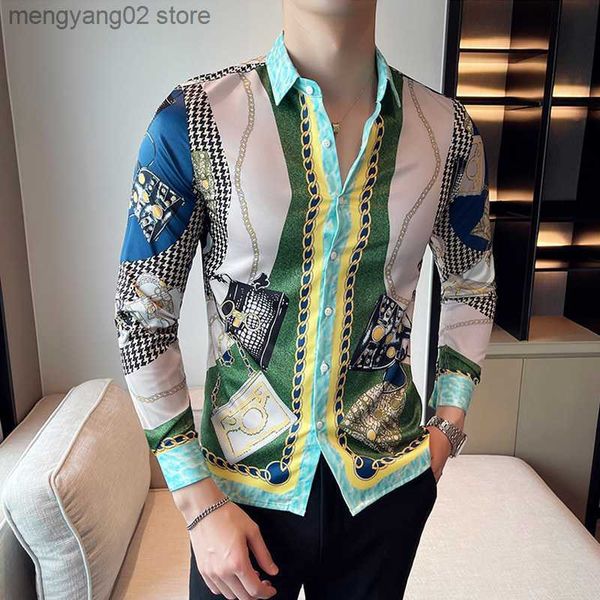Мужские повседневные рубашки роскошные барокко блузя Homme Fashion Korean Style Paisley Men Shirt Drush Ploug