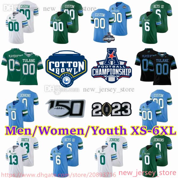 2023 Personalizado S-6XL NCAA Tulane Green Wave Football Jersey Haynesworth Keys III Williams Jenkins Cooper Spears Ibieta Clark Watts Horton Wyatt