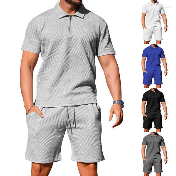 Erkek Trailtsits Polo gömlek rahat yaz kısa kollu Yoklar T-shirt dokulu şort büyük boy iki parçalı setler eşofman