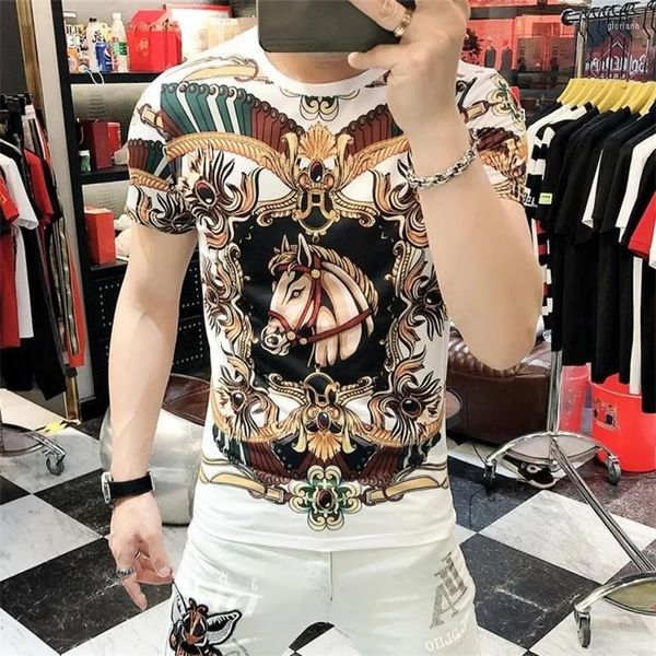 T-shirt da uomo T-shirt moda Top 2023 Marca Design europeo Testa di cavallo Stampa Camicia a maniche corte estiva stile hip-hop