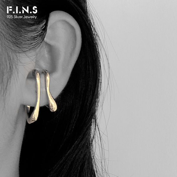 Kulak manşet F. I.N.S 1pc Minimalizm Sanat Hiperbole S925 STERLING Gümüş Düzensiz Tel Earclip Katmanlı Geometrik Kulak Kutusu Takı 230714