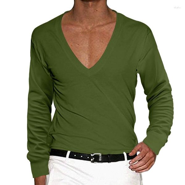 Magliette da uomo per il tempo libero Pullover larghi a maniche lunghe da uomo Primavera Autunno Casual con scollo a V Basic Tee Moda tinta unita Abbigliamento da uomo Camicia