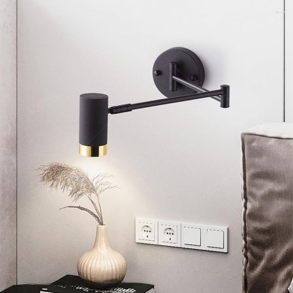 Lampada da parete moderna oscillante regolabile braccio lungo lampade a LED sensore tattile rondella interna interruttore da comodino per uso domestico Decor applique luci