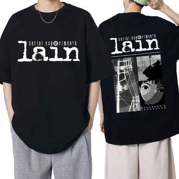 Camisetas Masculinas Anime Serial Experiments Lain Shirt Iwakura Weeb Girl Sci Fi Print T-shirts Masculino Feminino Camiseta Oversized de Algodão Streetwear