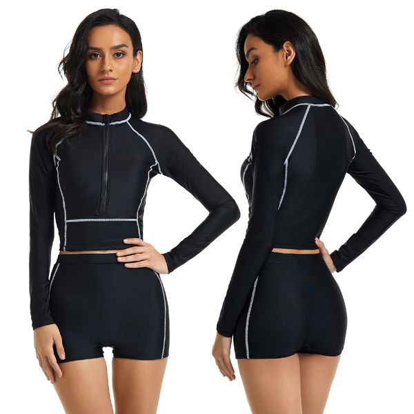 Mute Mute stagne Sexy Rashguard Manica lunga Costumi da bagno Costume da bagno donna bikini mujer biquini exy plisado abbigliamento da spiaggia Tuta maggio 230713