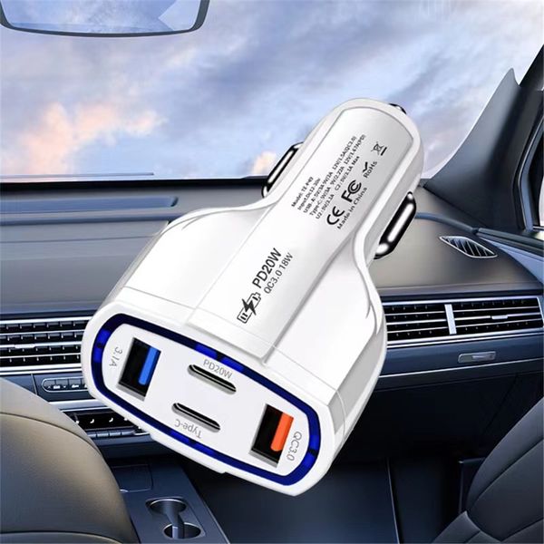 Schneller Autoladegerät-Adapter 53 W 4 Anschlüsse TE-P49 PD 20 W PD18W QC3.0 USB-C Typ-C Auto-Schnellladegeräte 3,1 A Schnellladung für iPhone 15 14 13 Samsung S23 Ultra Mobiltelefon