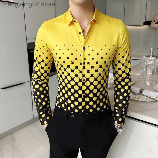 Мужские повседневные рубашки LifeNwenna Fashion Digital Print Shirt Men Men New Style Luxury Polka Dot Fancy Long -рукав для вечеринки ночной клуб Slim Fit Blouse T230714