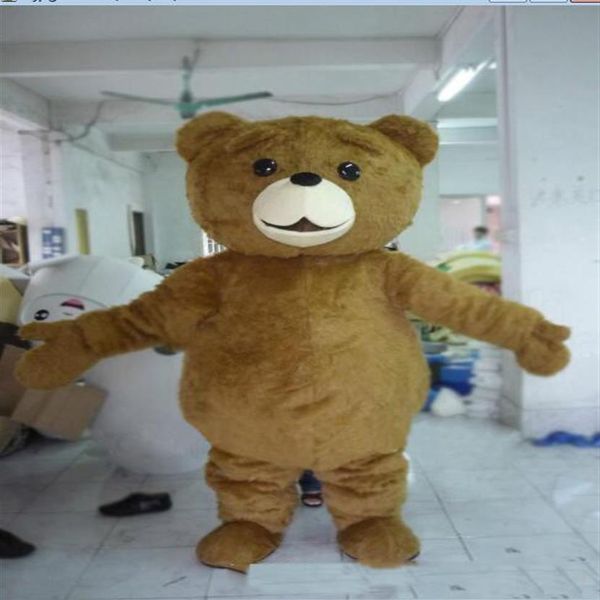 2019 Mascotte di alta qualità Formato adulto Cartone animato lungo peluche ted orso bruno Costume mascotte mascotte costume di halloween natale Pazzo 216U