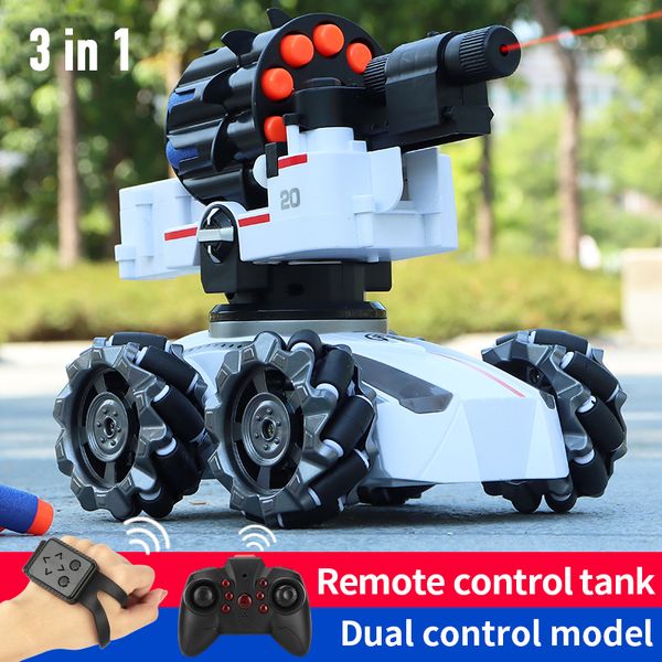 Carro elétrico/RC 3 em 1 2.4G 4WD RC Tank Water Bomb Watch Gesture Sensing Off-road Drift Controle remoto Tanque com luz de música Carro RC Brinquedos para crianças 230714