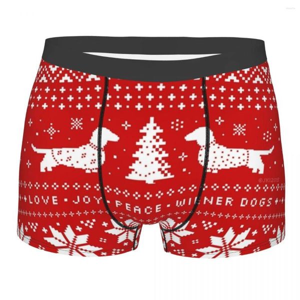 Cueca Dachshund Dog Christmas Holiday Boxer Shorts Para Homens Impressão 3D Masculino Animal Animal de Estimação Cuecas Cuecas Macias