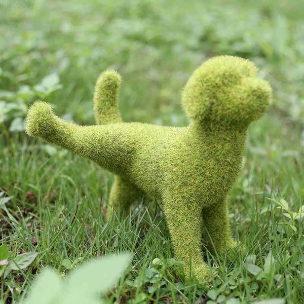 Decorações de jardim Pátio Estátuas de cachorros fofos Simulação de grama verde Reunindo ornamentos de cachorros Musgo Grama Estatuetas de gatos Decoração de jardim L230715