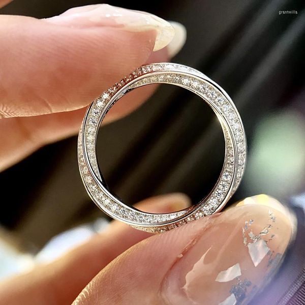 Cluster Rings Уникальные украшения ручной работы Fine Jewelry Real 925 Серебряный серебряный серебряный павский белый сапфир CZ Diamond Twist Женский кольцо для обручального кольца