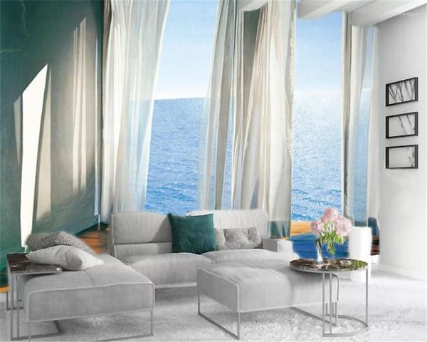 Sfondi Modern Home Decoration Wallpaper Bello e romantico paesaggio interno del mare blu HD