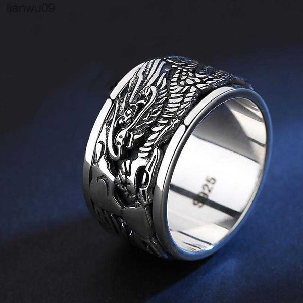 Оригинальный дизайн тайский серебряный резной драконский кольцо мужское кольцо ретро -доминирующие вращающийся бизнес -стиль Легкие роскошные ювелирные изделия L230704