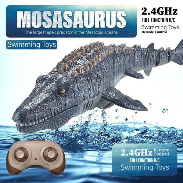 Elettrico / RC Barche Telecomando Dinosauro Mosasaur Giocattolo subacqueo Barca Luce Spray Acqua Piscina Lago Bagno Giocattolo Regalo di compleanno 230713