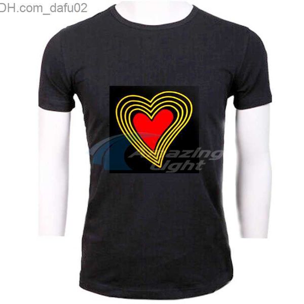 Camisetas Masculinas Camisetas Masculinas 100% Algodão Love Heart Shape Light Up LED T-shirt Som Ativado Piscando El Panel T-shirt Z230714