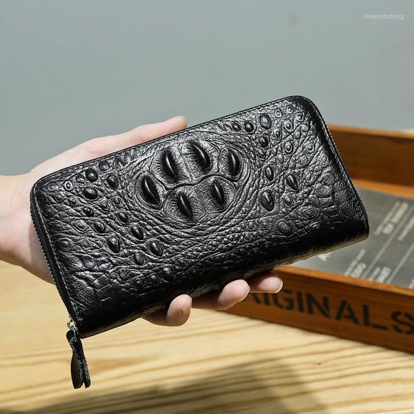 Brieftaschen Luxus Alligator Muster Schwarz Geldbörse Hombre Billetera Kupplung Echtes Leder Visitenkartenhalter Handtaschen Geschenke Für Herren Brieftasche