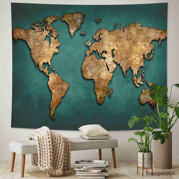 Arazzi Dome Telecamere Retro mondo mappa nautica casa arte arazzo Hippie Bohemian decorativo lenzuolo sfondo parete divano coperta R230714