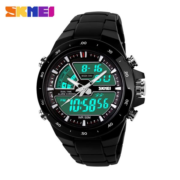 Skmei военные мужские спортивные часы Chrono Calendar 30M водонепроницаемый 2 времена мужские кварцевые часы цифровые наручные часы Reloj Hombre 1016