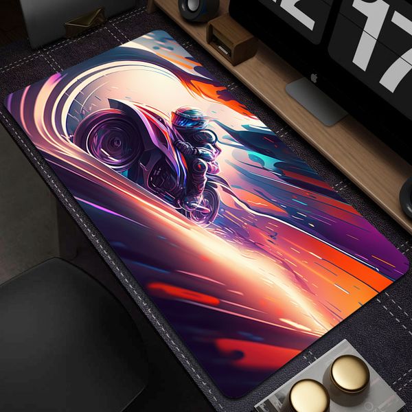 Tapete de mouse para jogos Fantástico Motocicleta Jogo grande Mousepad Xxl Tapete de mouse de arte colorido Gamer Tapete de mesa de borracha Decoração de mesa