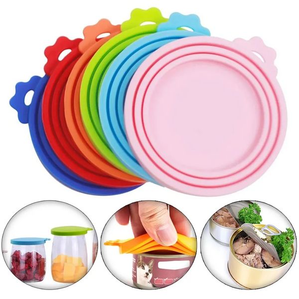 Reutilizável 3 em 1 lata de comida para animais de estimação capa de silicone cães gatos lata tampa de armazenamento tampa tampa de vedação suprimentos para animais de estimação adequado para 8,9 cm/7,3 cm/6,5 cm G0714