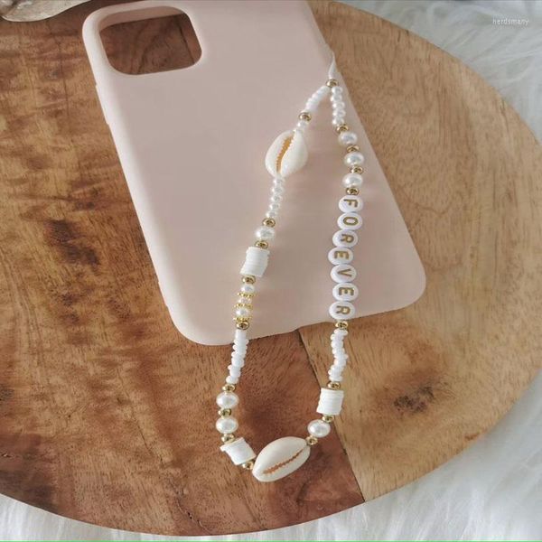 Portachiavi Bohemian Bead Star Phone Chain per le donne Summer Pearl Natural Shell Pentagram Letter Lanyard Accessori chiave