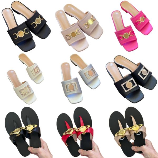 Hausschuhe Luxus Frauen Designerschuhe Flat Heel Flip Flops echte Ledersandalen Fliege spitzte Zehen High Heels leuchten Diamond Beach Schuhe sexy Buchstaben Party Schuh