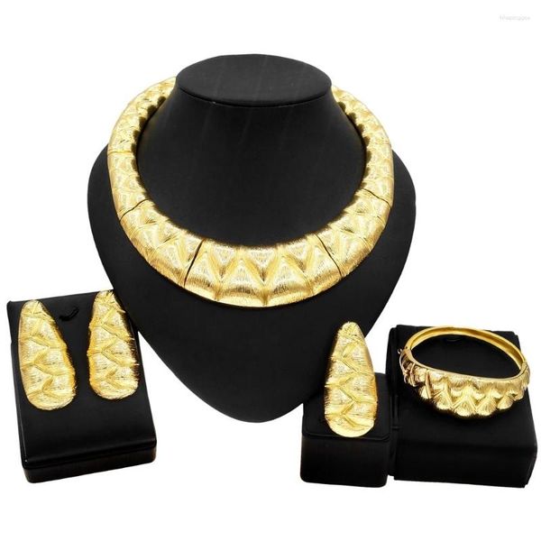 Conjunto de brincos colar Yulaili Natal 24 quilates banhado a ouro joias requintadas e senhoras paquistanesas anéis de formatura pulseiras presente