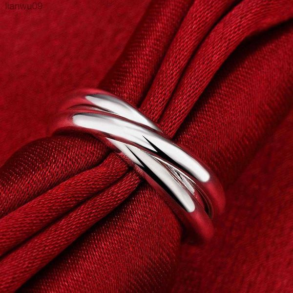 Heiße hübsche 925 Sterling Silber einfache drei Kreise Ringe für Frauen Größe 5678910 Mode Party Hochzeit Schmuck Urlaub Geschenk L230704