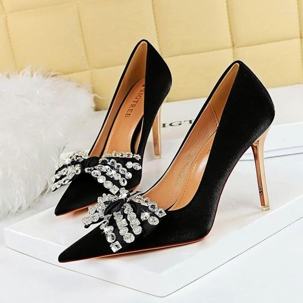 Kleid Schuhe Strass Schleife Spitze High Heels Seide Flacher Mund Feiner Absatz Party Schuhgröße 43 Elegantes Büro Hochzeit Braut