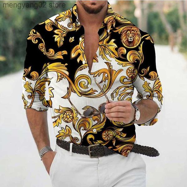 Camicie casual da uomo Camicie barocche hawaiane da uomo Camicie a maniche lunghe barocche 3d Beach Scollo a V Top oversize T-shirt Camicetta Homme Abbigliamento estivo Nuovo T230714