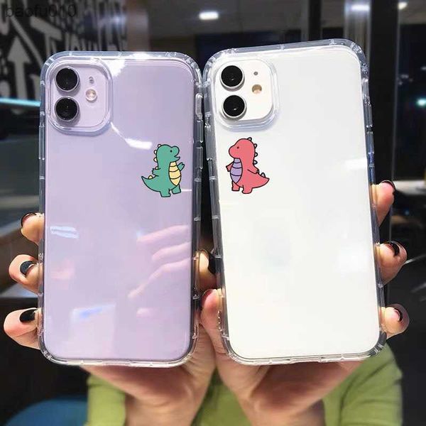 GYKZ Nette Dinosaurier Bär Paar Klare Telefon Fall Für iPhone 14 13 12 11 Pro MAX XR X XS SE 6S 7 8Plus Tier Silikon Abdeckung Coque L230619