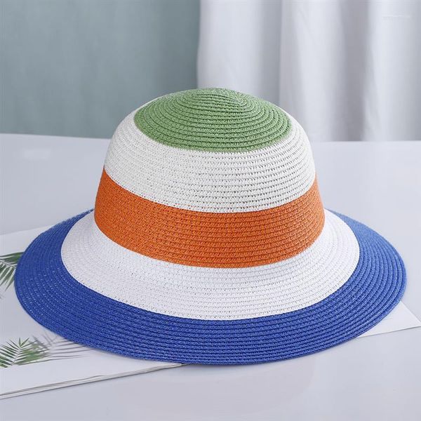 Chapéus de aba larga 2023 verão feminino chapéu balde palha arco-íris dobrável fashion panamá casual feminino praia boné viseira
